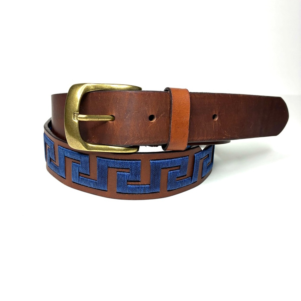 J. McLaughlin Caerus Leather Belt in Greek Key